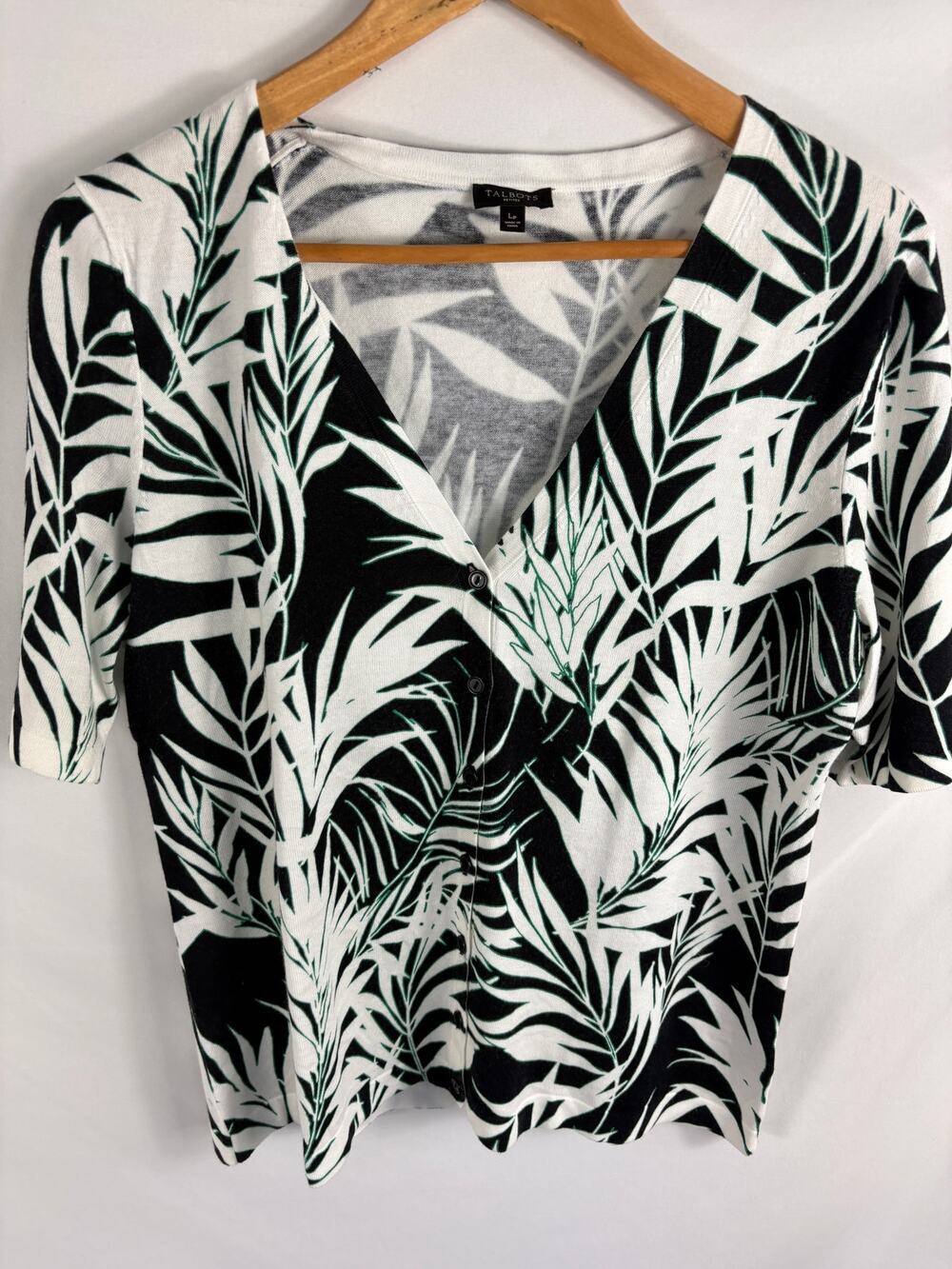 Talbots Tropical Print Short Sleeve Button Up Lightweight Cardi LP